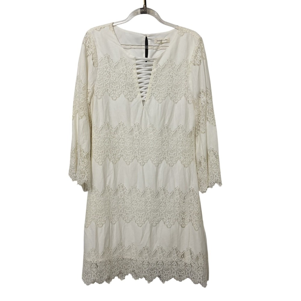 Tiered Crochet Dress Boho Indie Festival Whimsical Renaissance Victorian Lace Up